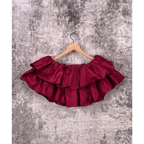 Aje Top 8 Womens Pink Silk Blend Tiered Ruffle Crop Blouse - Picture 3 of 8